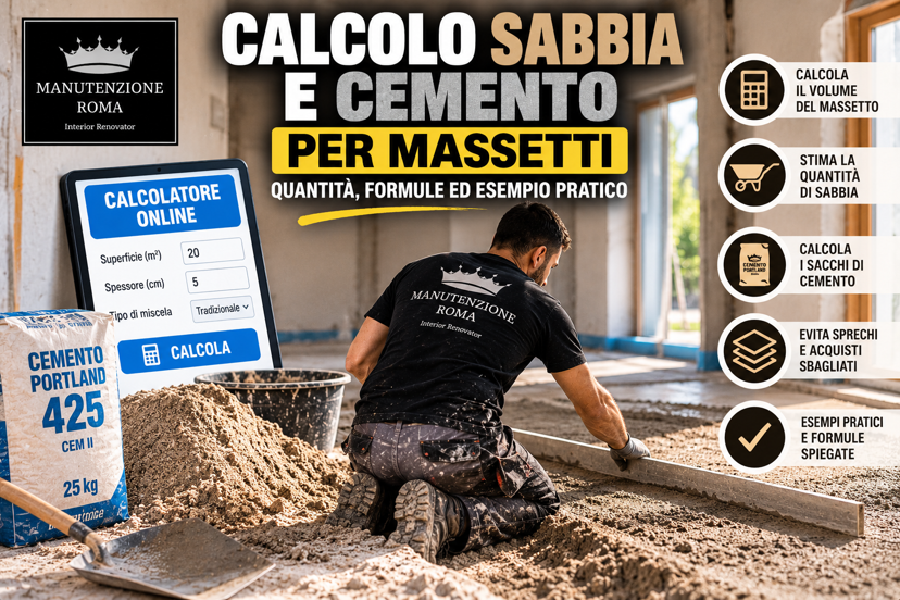 Calcolo sabbia e cemento per massetti: quantità, formule ed esempio pratico