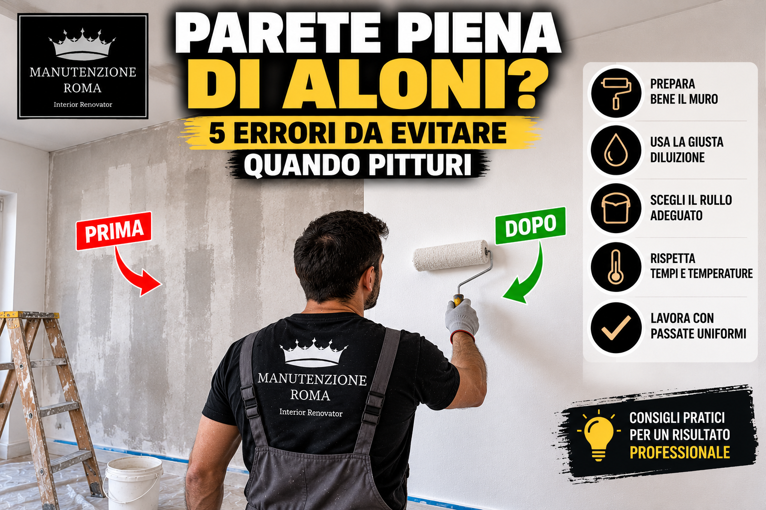 Parete appena pitturata piena di aloni: 5 errori da evitare